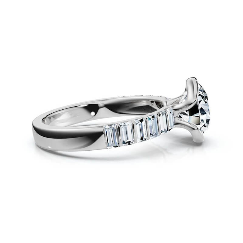 Bezel Round Moissanite Baguette Accents Engagement Ring