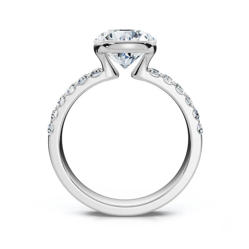 Bezel Round Moissanite Baguette Accents Engagement Ring