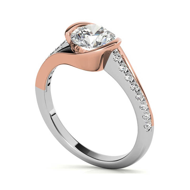 Bezel Round Moissanite Bypass Pave Two Tone Engagement Ring
