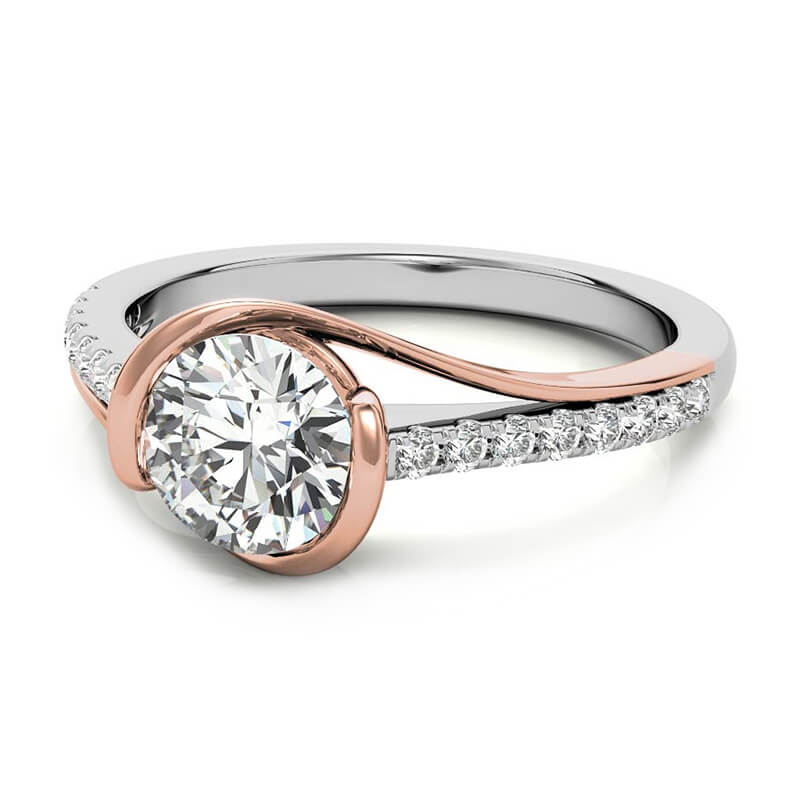 Bezel Round Moissanite Bypass Pave Two Tone Engagement Ring