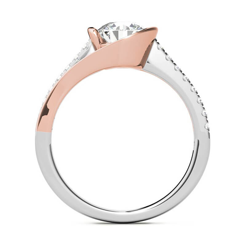 Bezel Round Moissanite Bypass Pave Two Tone Engagement Ring