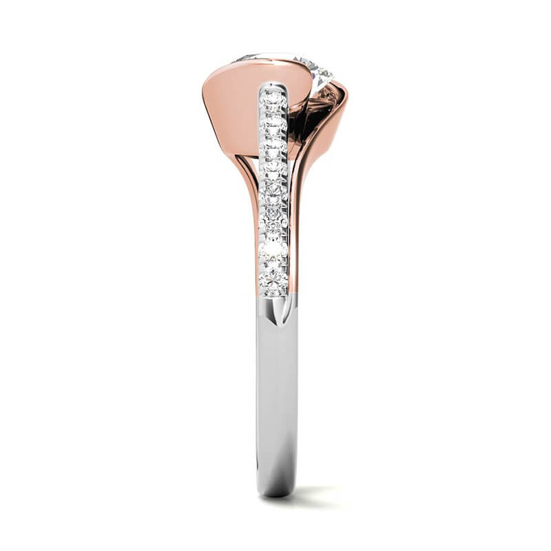 Bezel Round Moissanite Bypass Pave Two Tone Engagement Ring