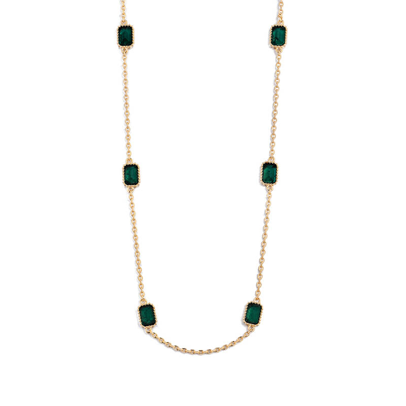 Bezel Set Emerald Evenly Spaced Necklace In Sterling Silver