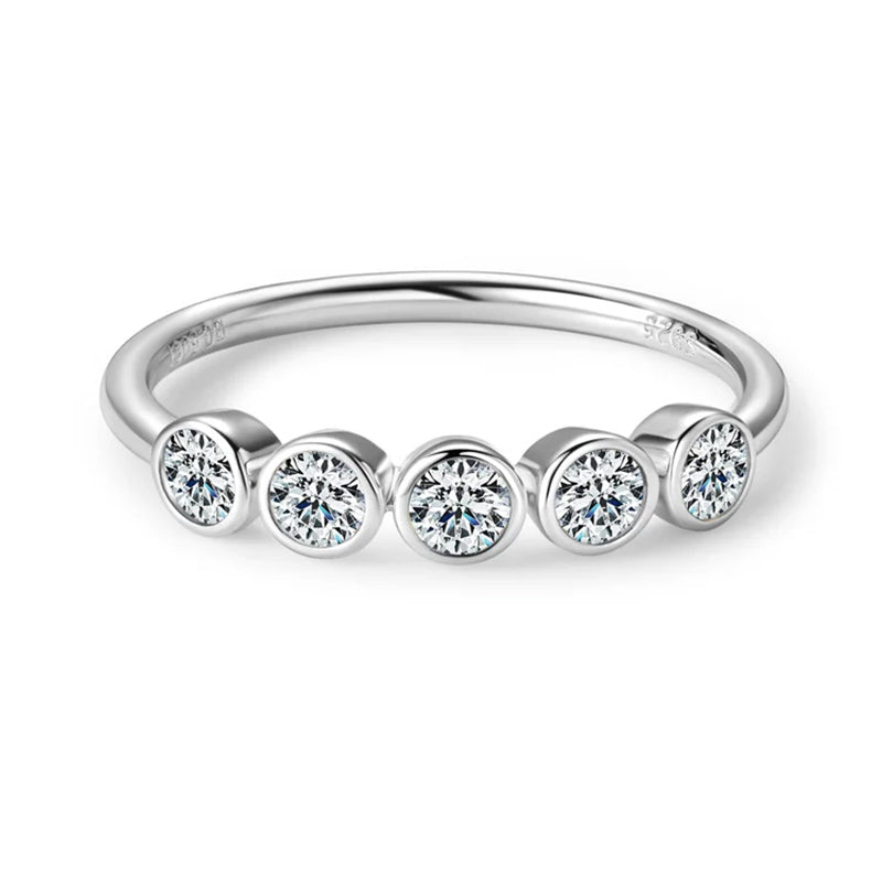Bezel Set Five Stones Moissanite Half Eternity Wedding Band Ring