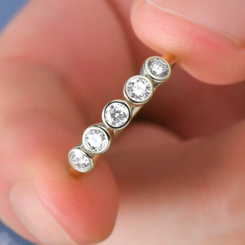 Bezel Set Five Stones Moissanite Half Eternity Wedding Band Ring