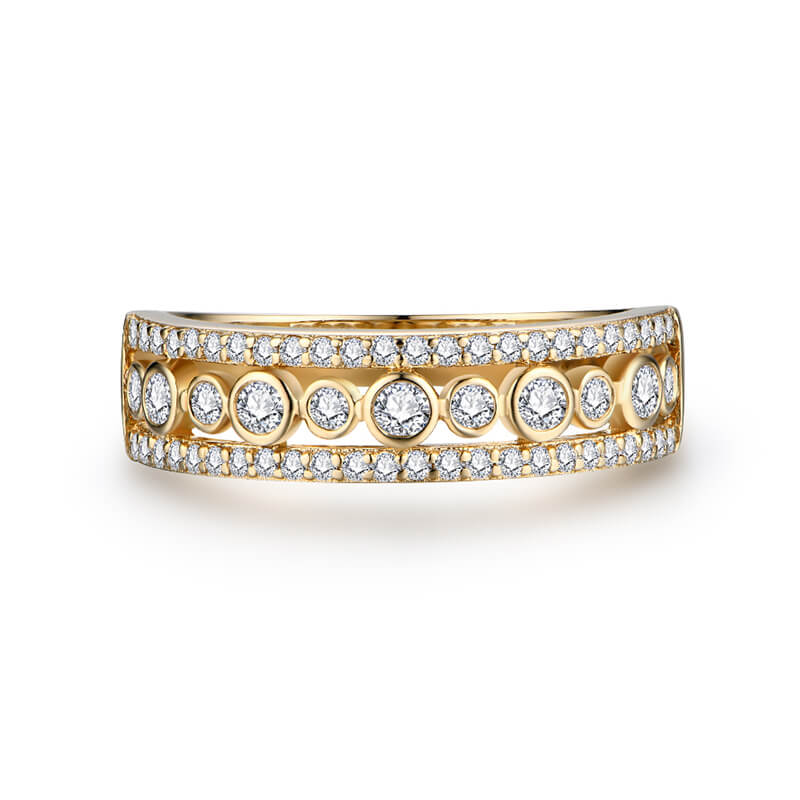 Bezel Set Moissanite Pave Triple Row Half Eternity Wedding Band