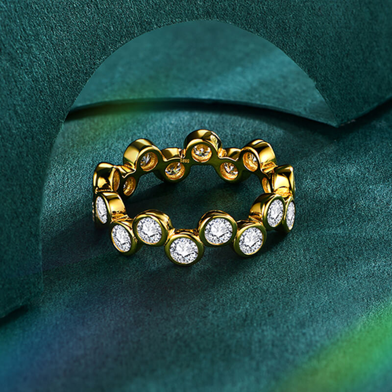 Bezel Set Moissanite Zig-Zag Eternity Wedding Band Ring