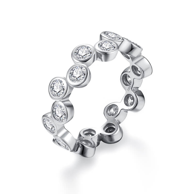 Bezel Set Moissanite Zig-Zag Eternity Wedding Band Ring