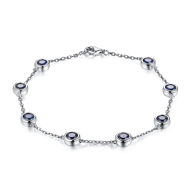 Bezel Set Round Gemstones Evenly Spaced Bracelet In Sterling Silver