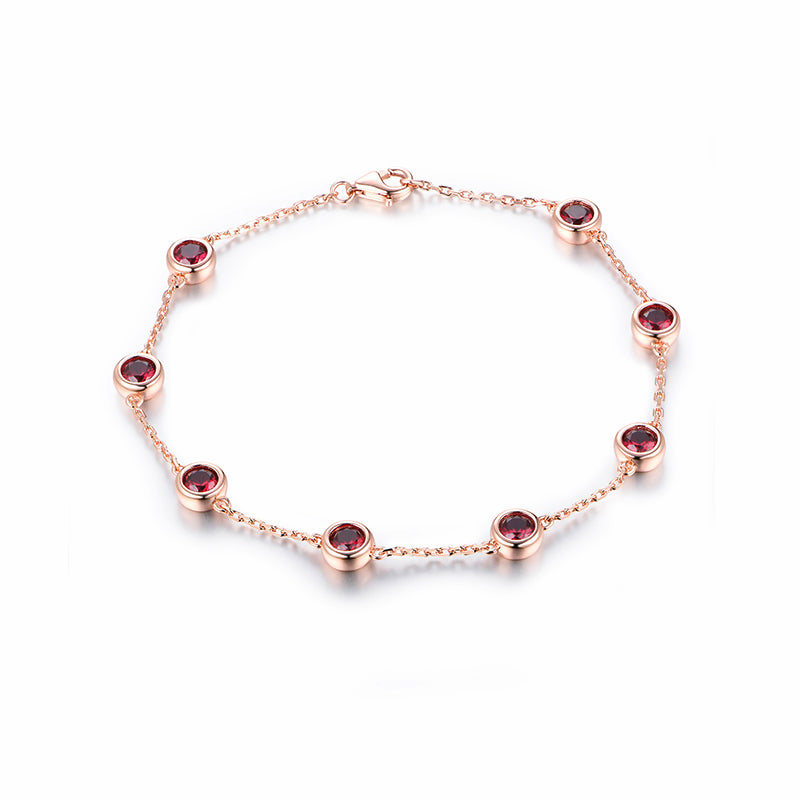 Bezel Set Round Gemstones Evenly Spaced Bracelet In Sterling Silver