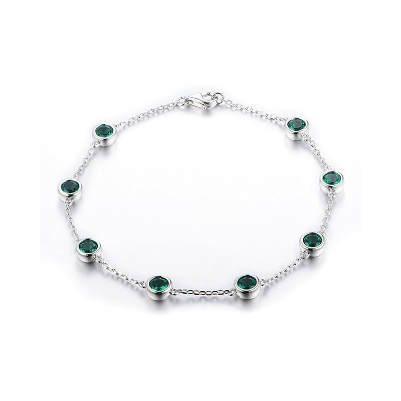 Bezel Set Round Gemstones Evenly Spaced Bracelet In Sterling Silver