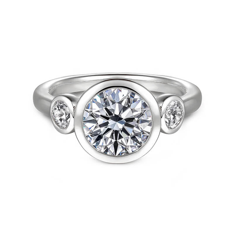 Bezel Set Three Stone Round Moissanite Engagement Ring