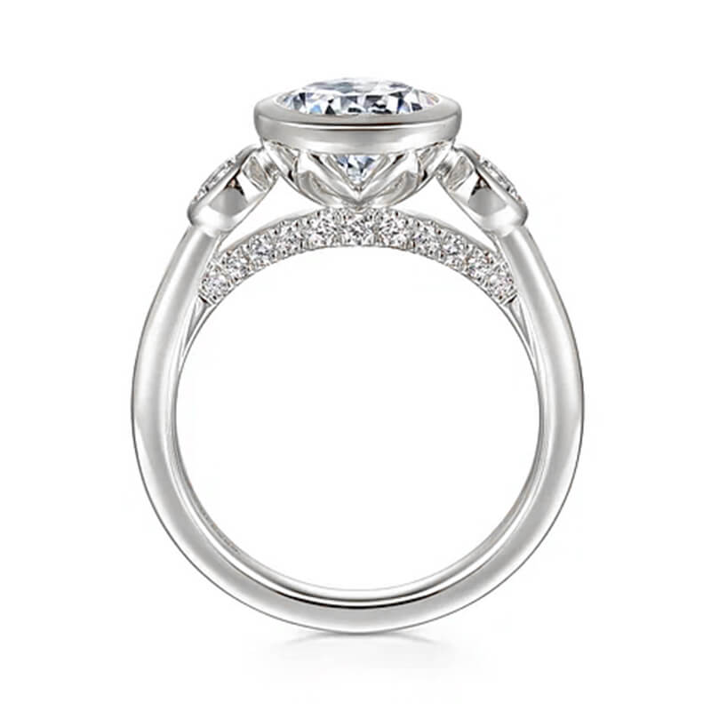 Bezel Set Three Stone Round Moissanite Engagement Ring