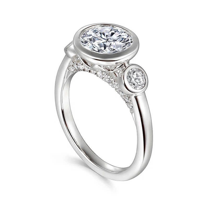Bezel Set Three Stone Round Moissanite Engagement Ring