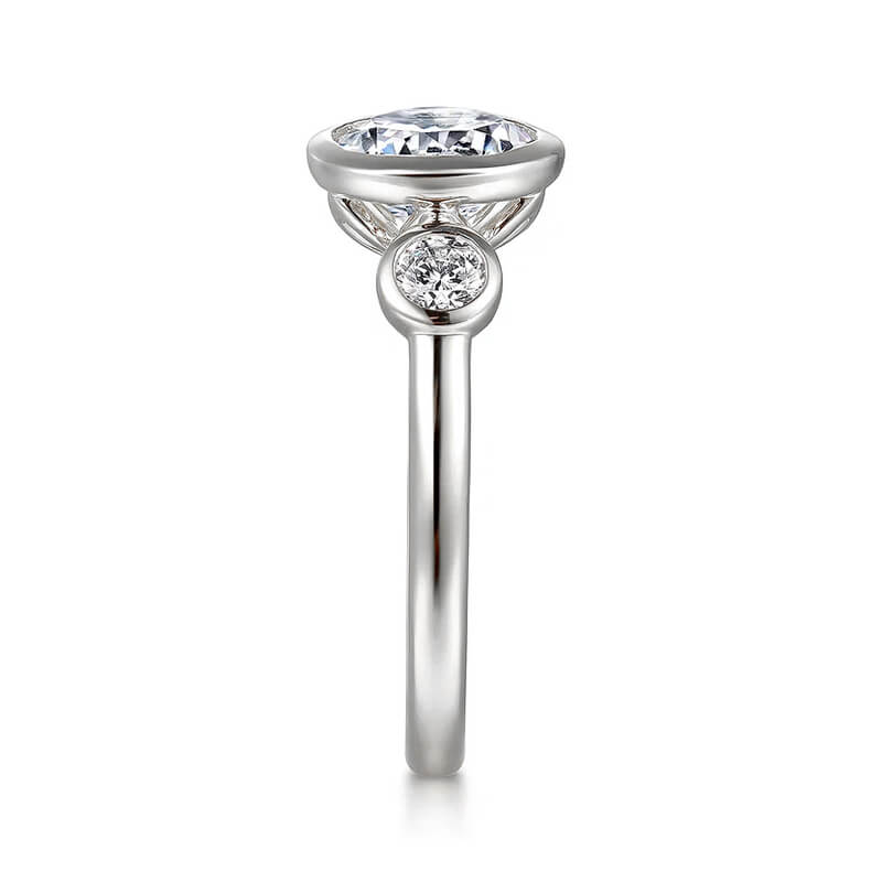Bezel Set Three Stone Round Moissanite Engagement Ring