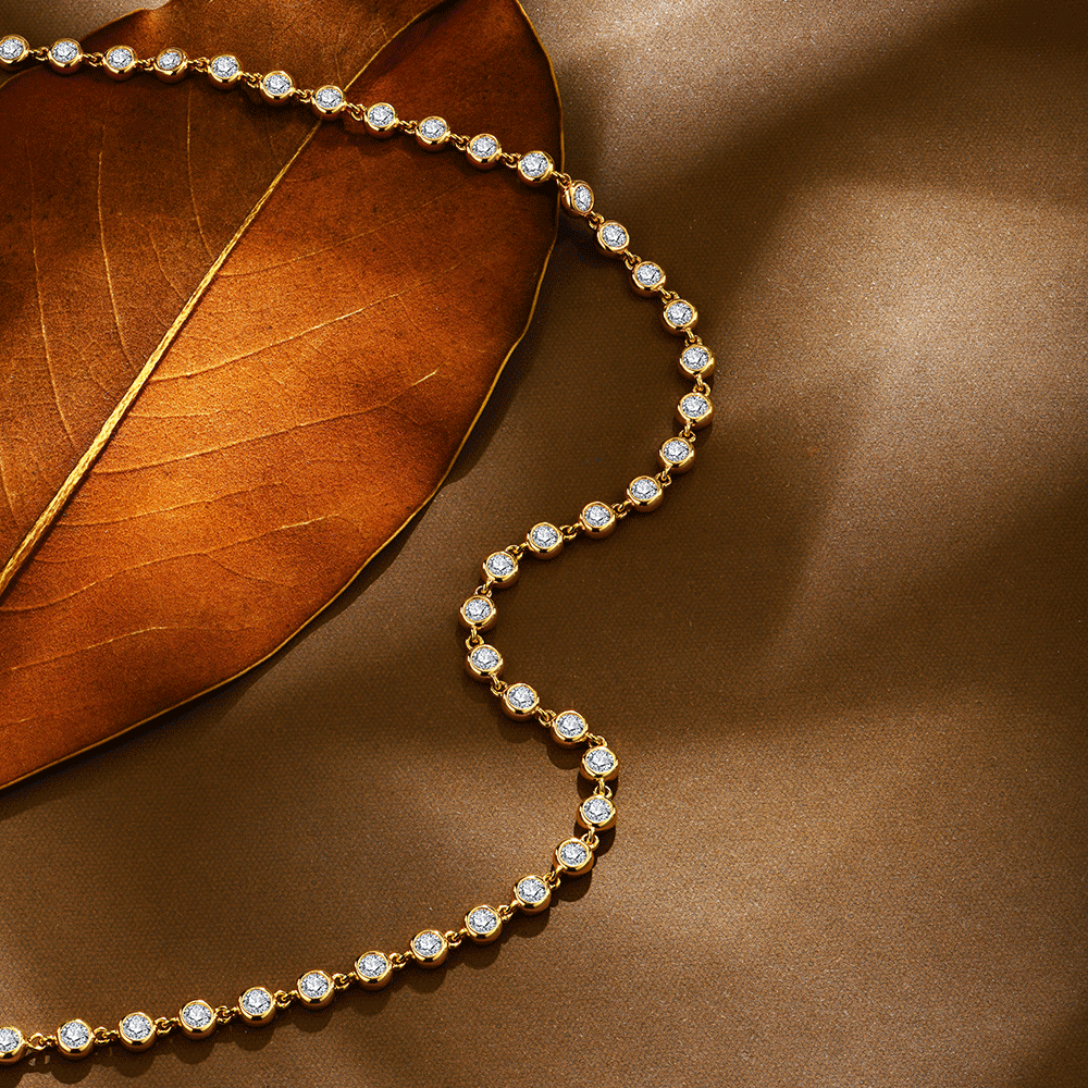 Bezel Tennis Round Moissanite Necklace In Sterling Silver