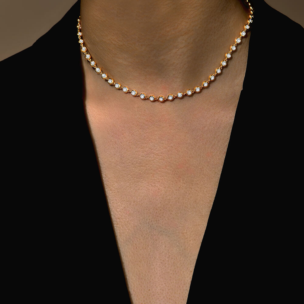 Bezel Tennis Round Moissanite Necklace In Sterling Silver