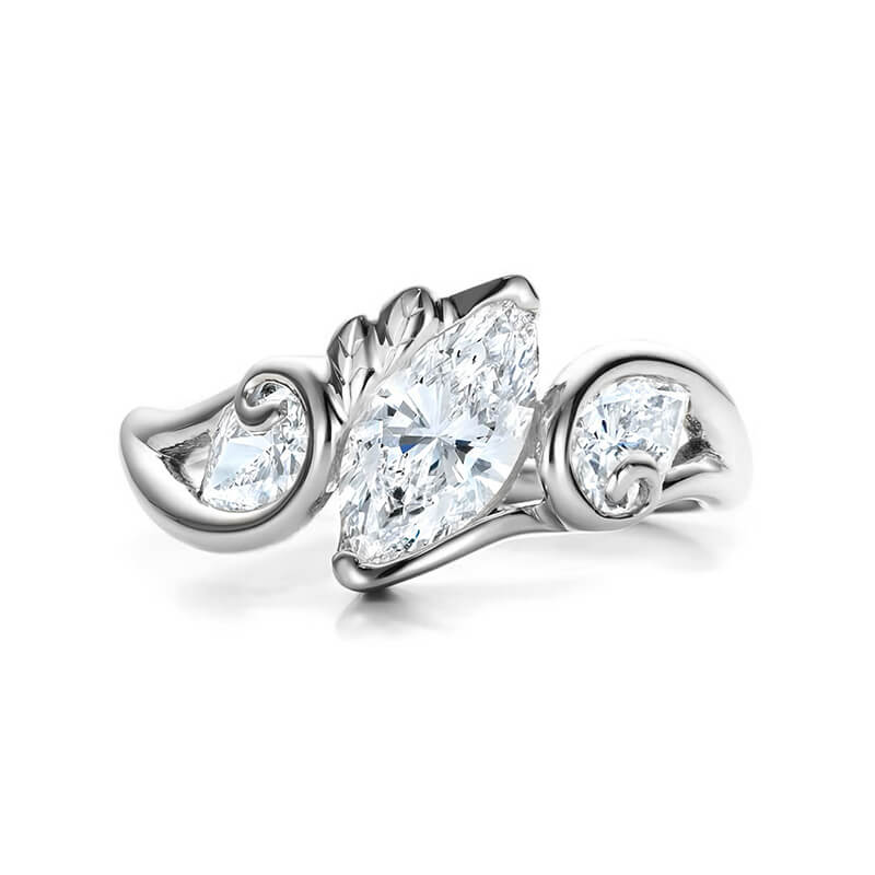 Bezel Three Stone Marquise And Pear Moissanite Vine Bypass Engagement Ring
