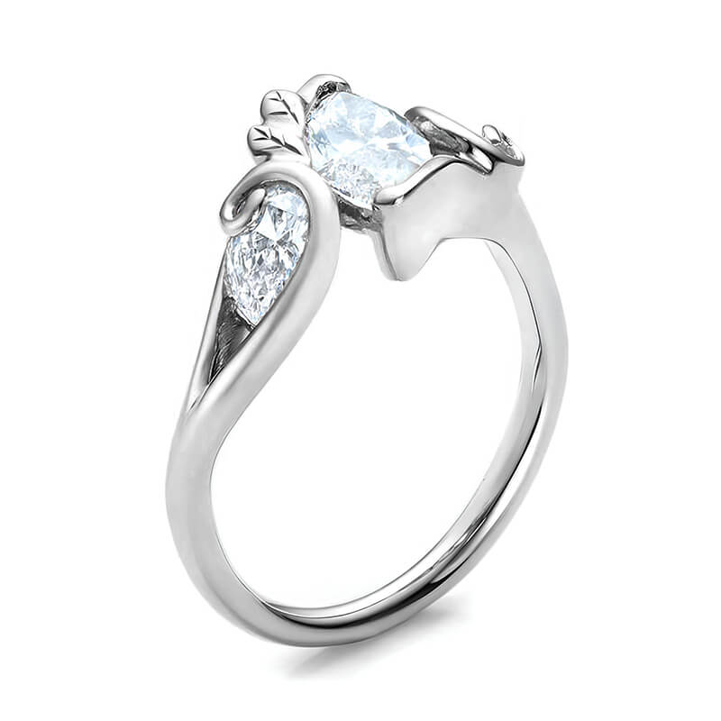 Bezel Three Stone Marquise And Pear Moissanite Vine Bypass Engagement Ring