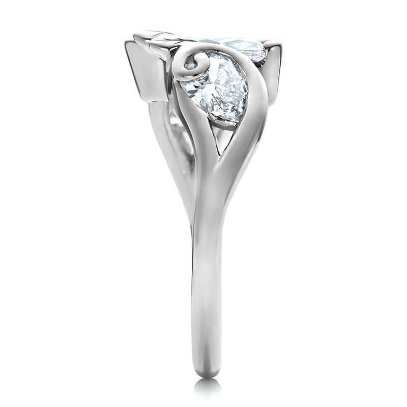 Bezel Three Stone Marquise And Pear Moissanite Vine Bypass Engagement Ring