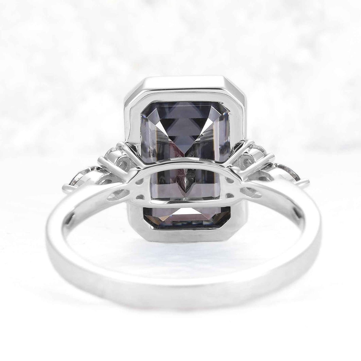 Cluster 3 Carat Emerald Cut Grey Moissanite Bezel Silver Ring