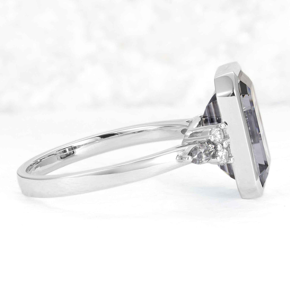 Cluster 3 Carat Emerald Cut Grey Moissanite Bezel Silver Ring