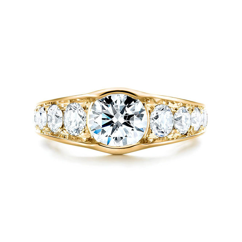 Bezel Round Moissanite Channel Euro Shank Engagement Ring