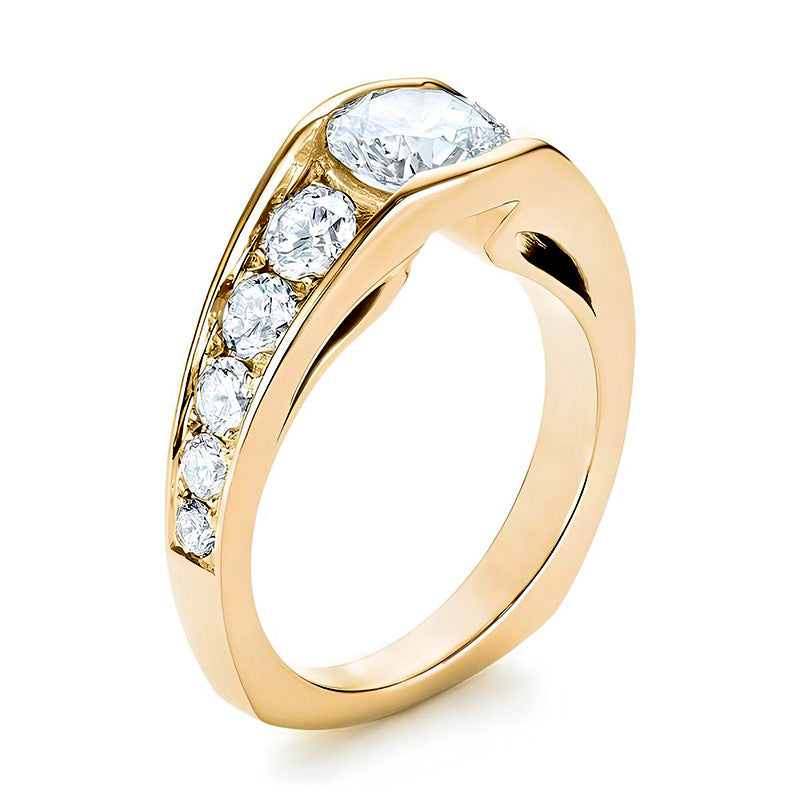 Bezel Round Moissanite Channel Euro Shank Engagement Ring