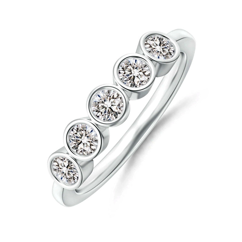 Bezel Set Five Stones Moissanite Half Eternity Wedding Band Ring