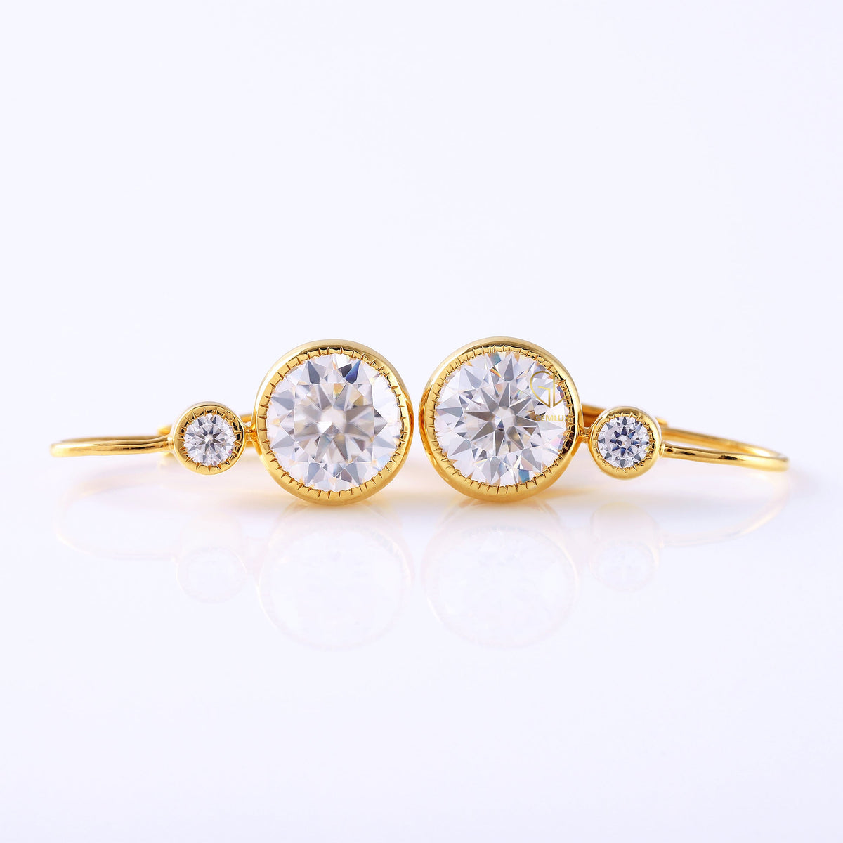 Bezel Set Two Stone Lab Grown Lever Back Earrings