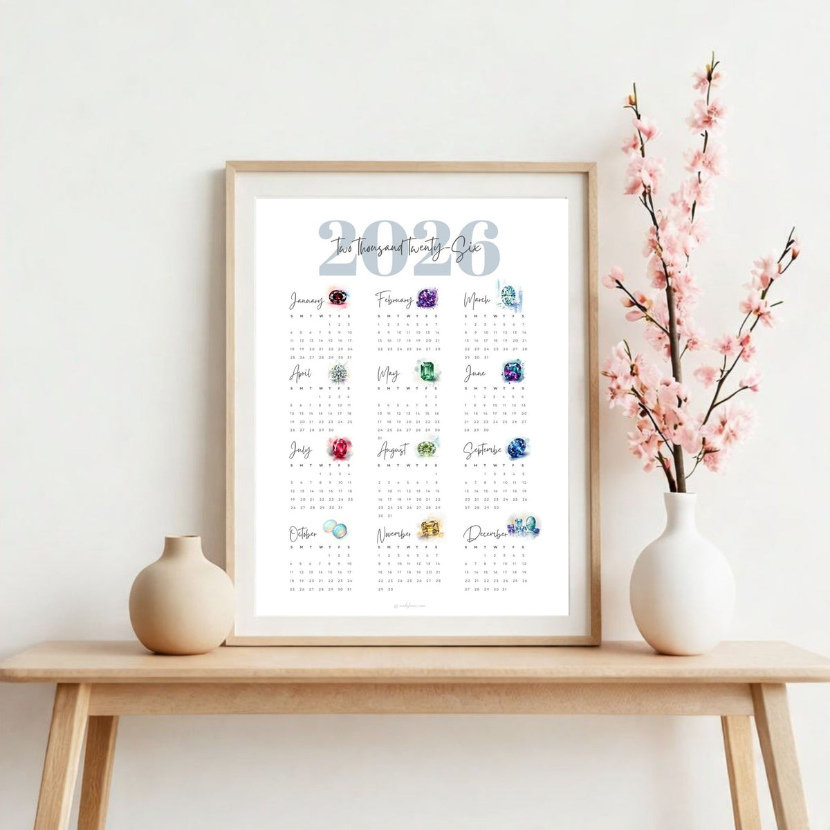 2026 Birthstone Calendar Printable