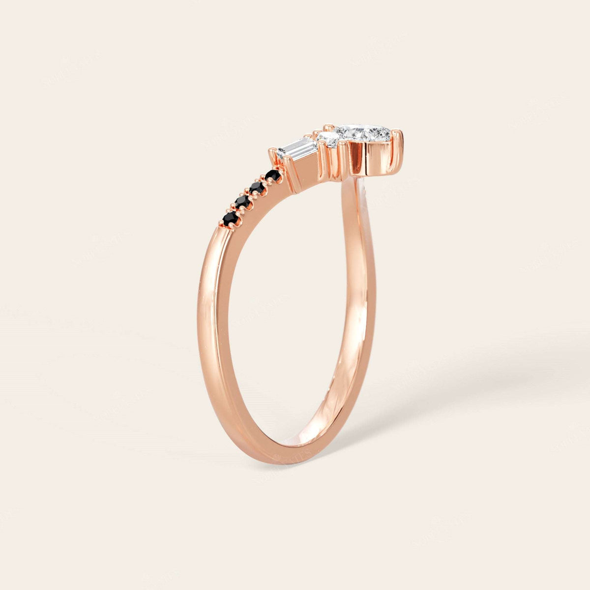 Black Diamond & Lab Grown Diamond Fishtail Curved Wedding Band
