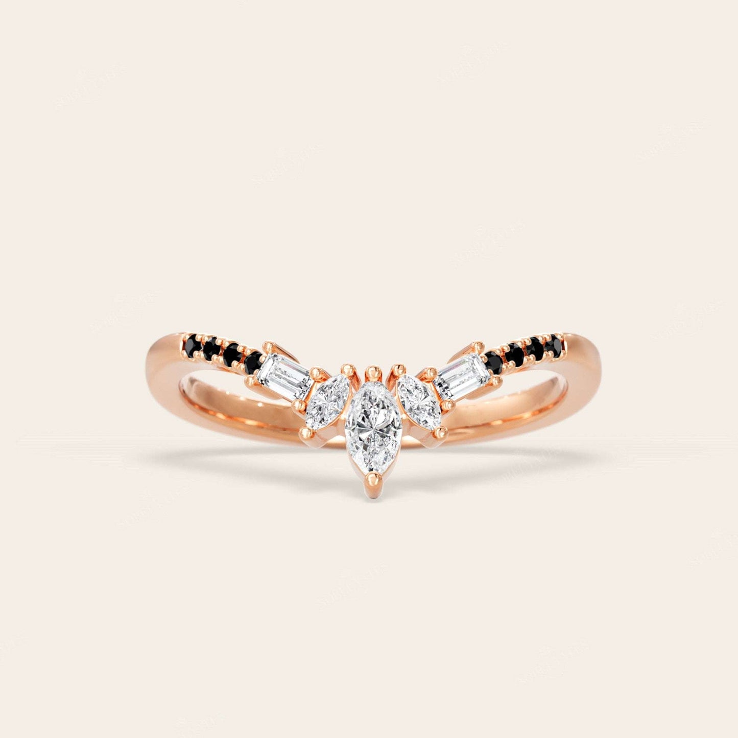 Black Diamond & Lab Grown Diamond Fishtail Curved Wedding Band