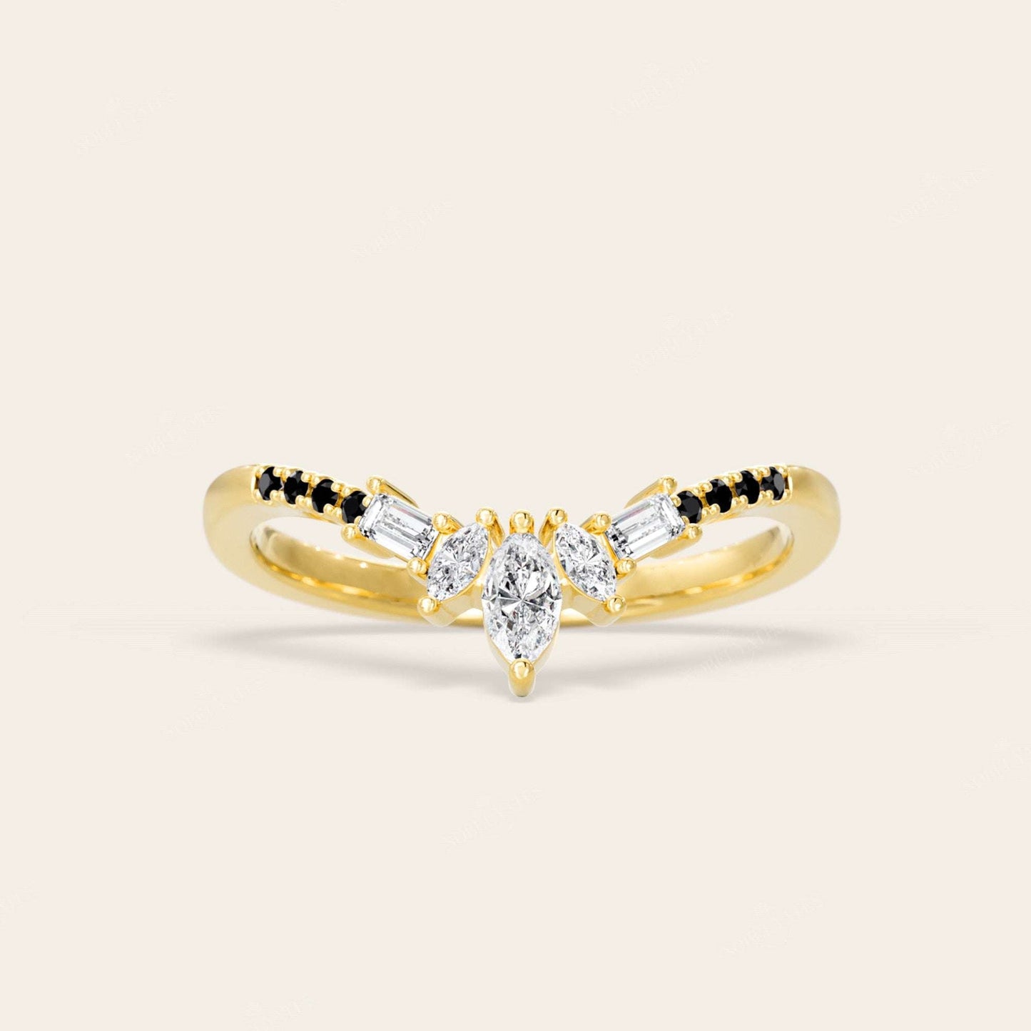 Black Diamond & Lab Grown Diamond Fishtail Curved Wedding Band