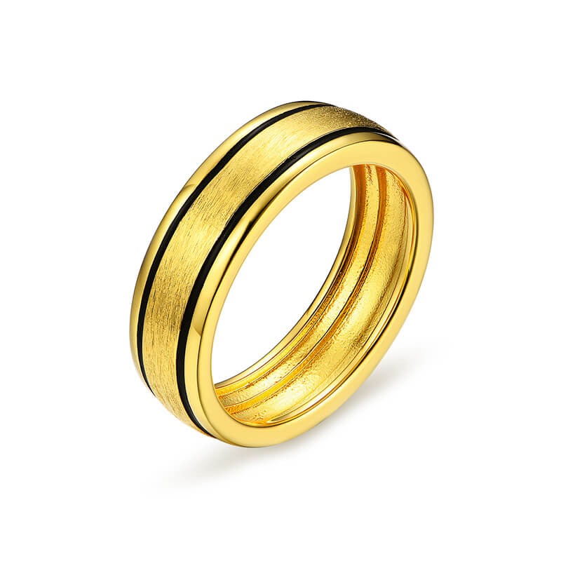 Black Enamel Matte Brush Wedding Band Ring