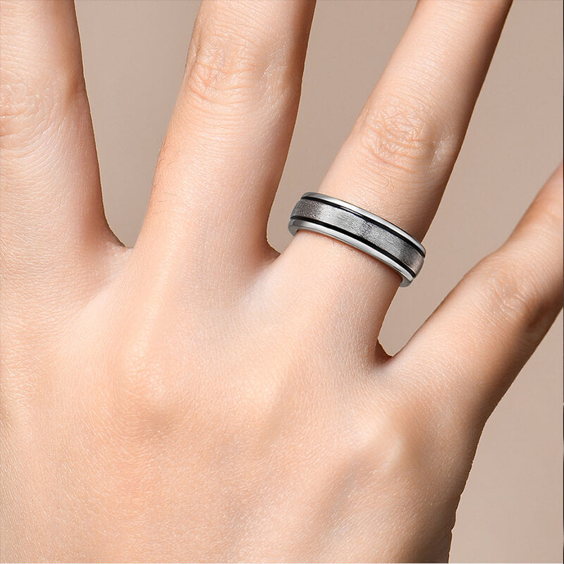 Black Enamel Matte Brush Wedding Band Ring