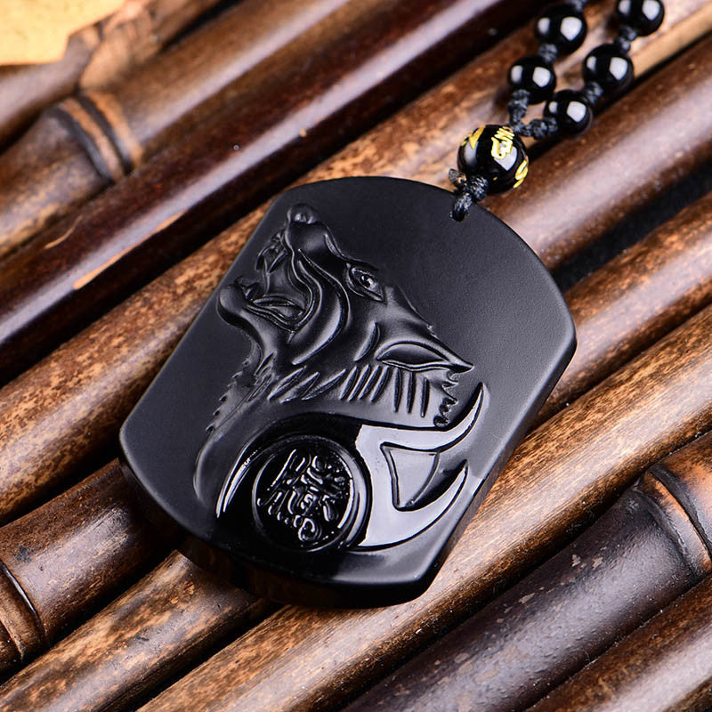 Black Obsidian Wolf Pendant Necklace