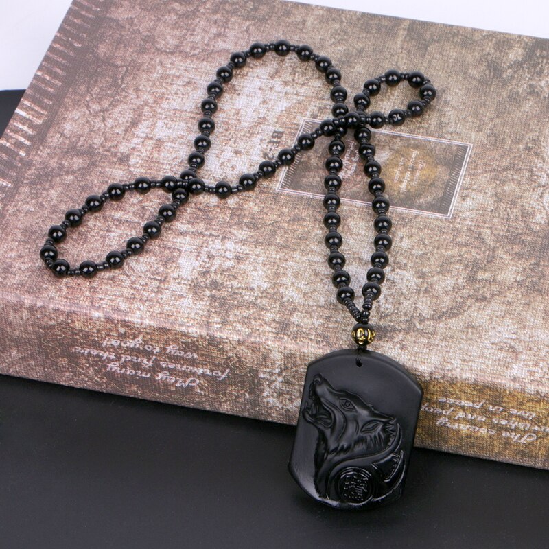 Black Obsidian Wolf Pendant Necklace