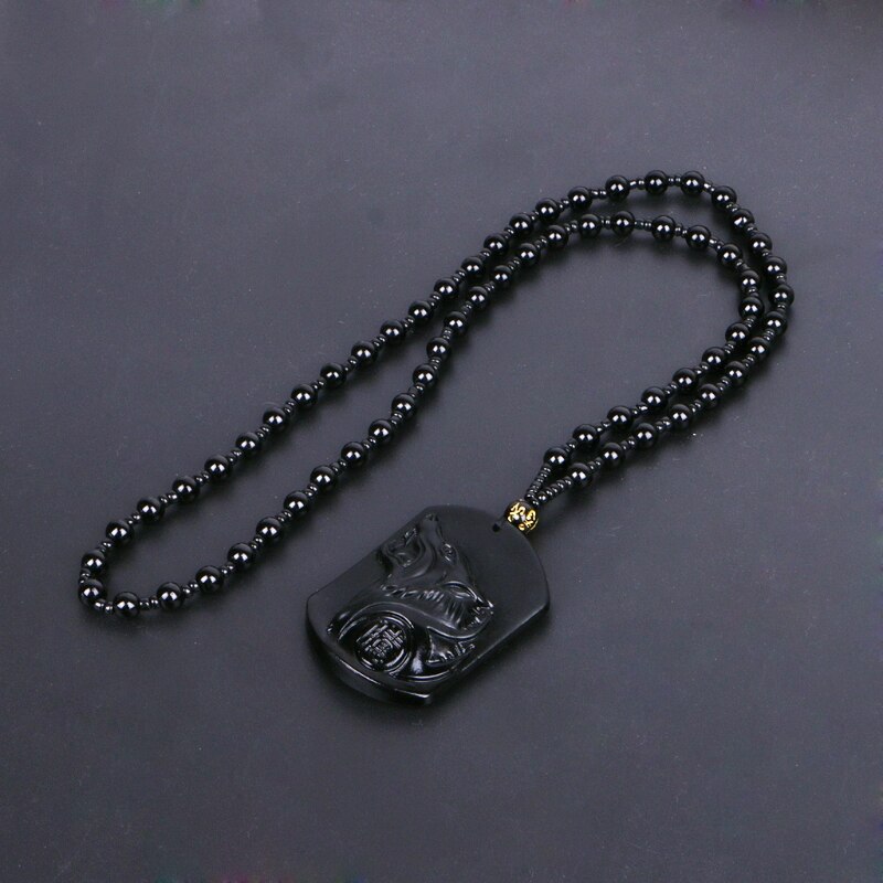Black Obsidian Wolf Pendant Necklace