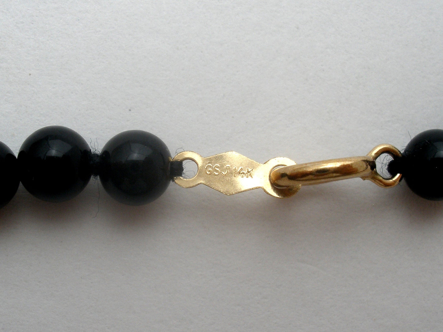 Black Onyx & Jade Bead Necklace 14K Gold