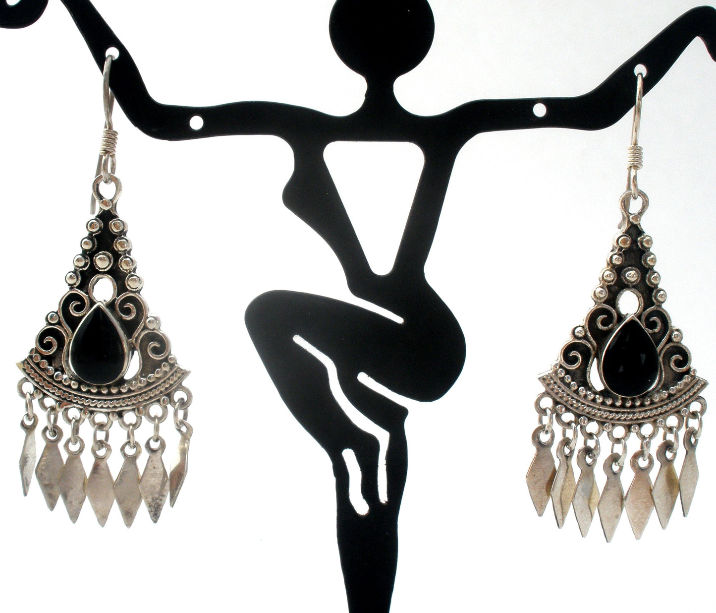 Black Onyx Chandelier Earrings Sterling Silver