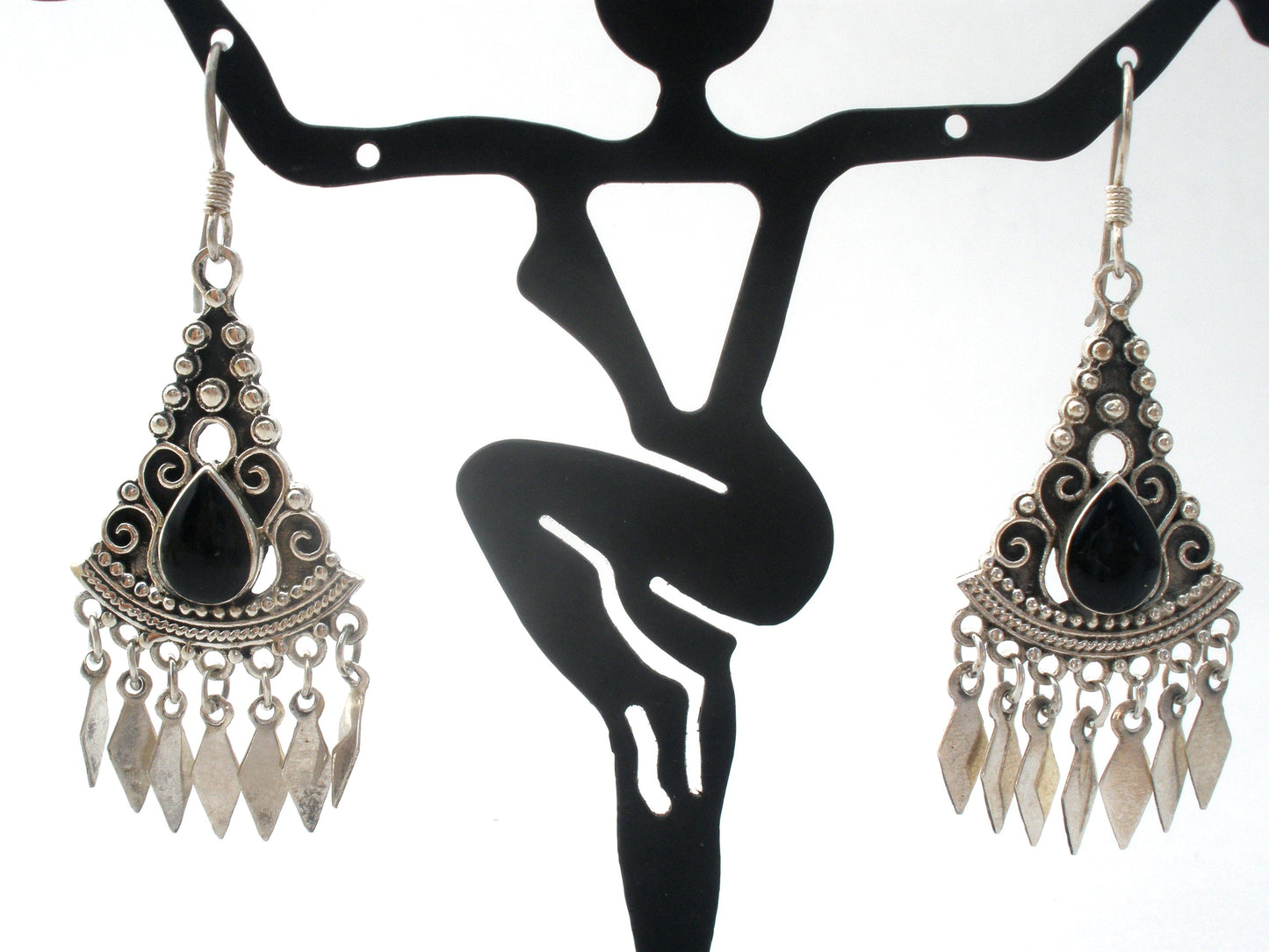 Black Onyx Chandelier Earrings Sterling Silver
