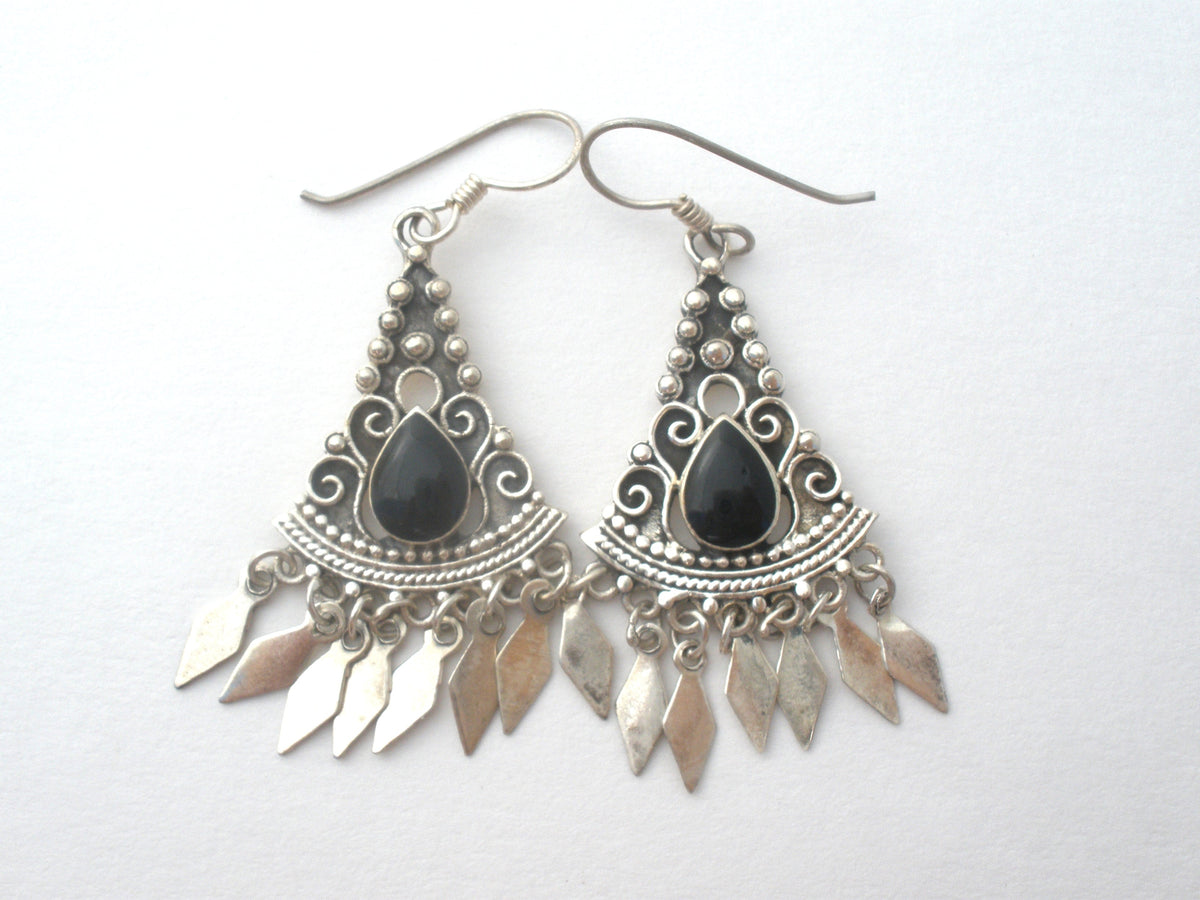 Black Onyx Chandelier Earrings Sterling Silver