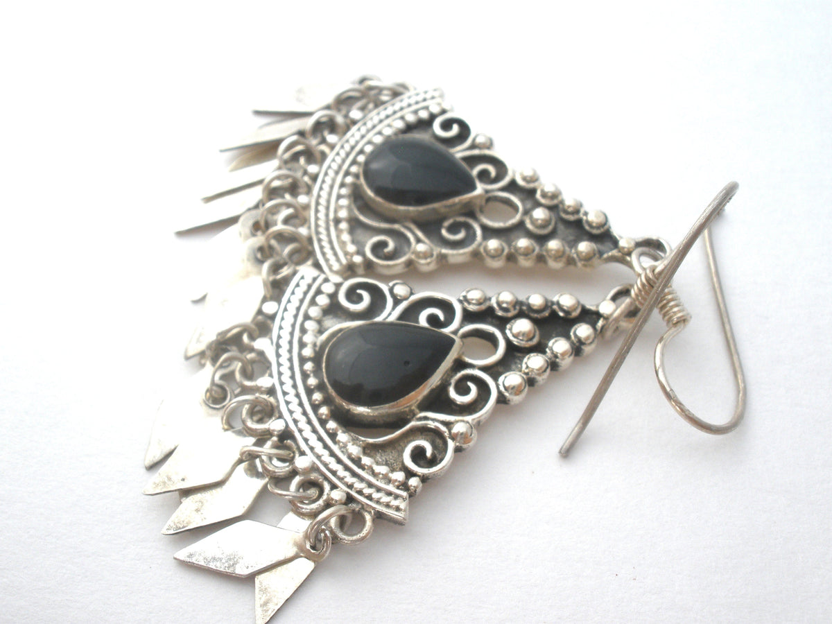 Black Onyx Chandelier Earrings Sterling Silver