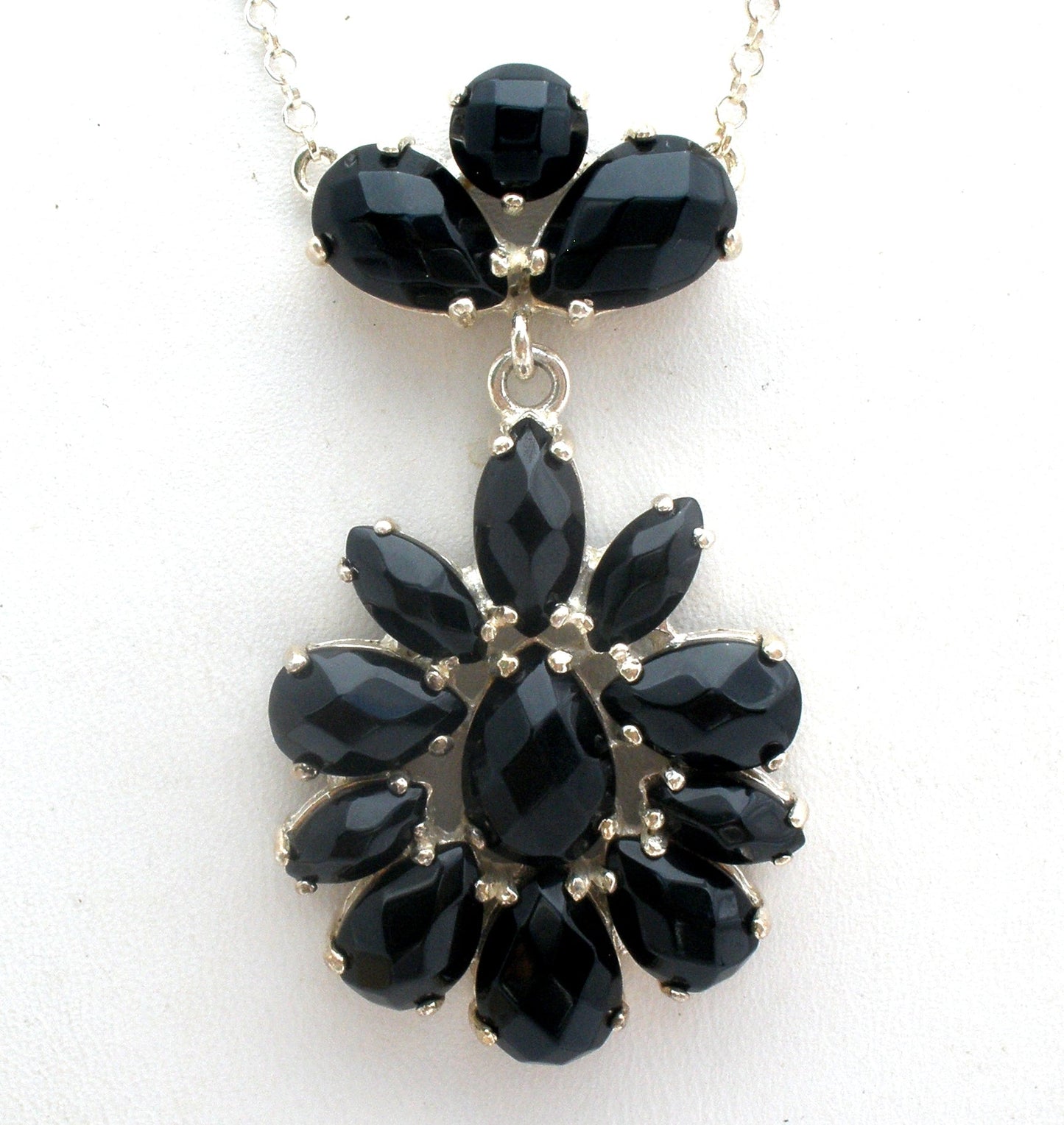 Black Onyx Lavalier Necklace Sterling Silver 17"