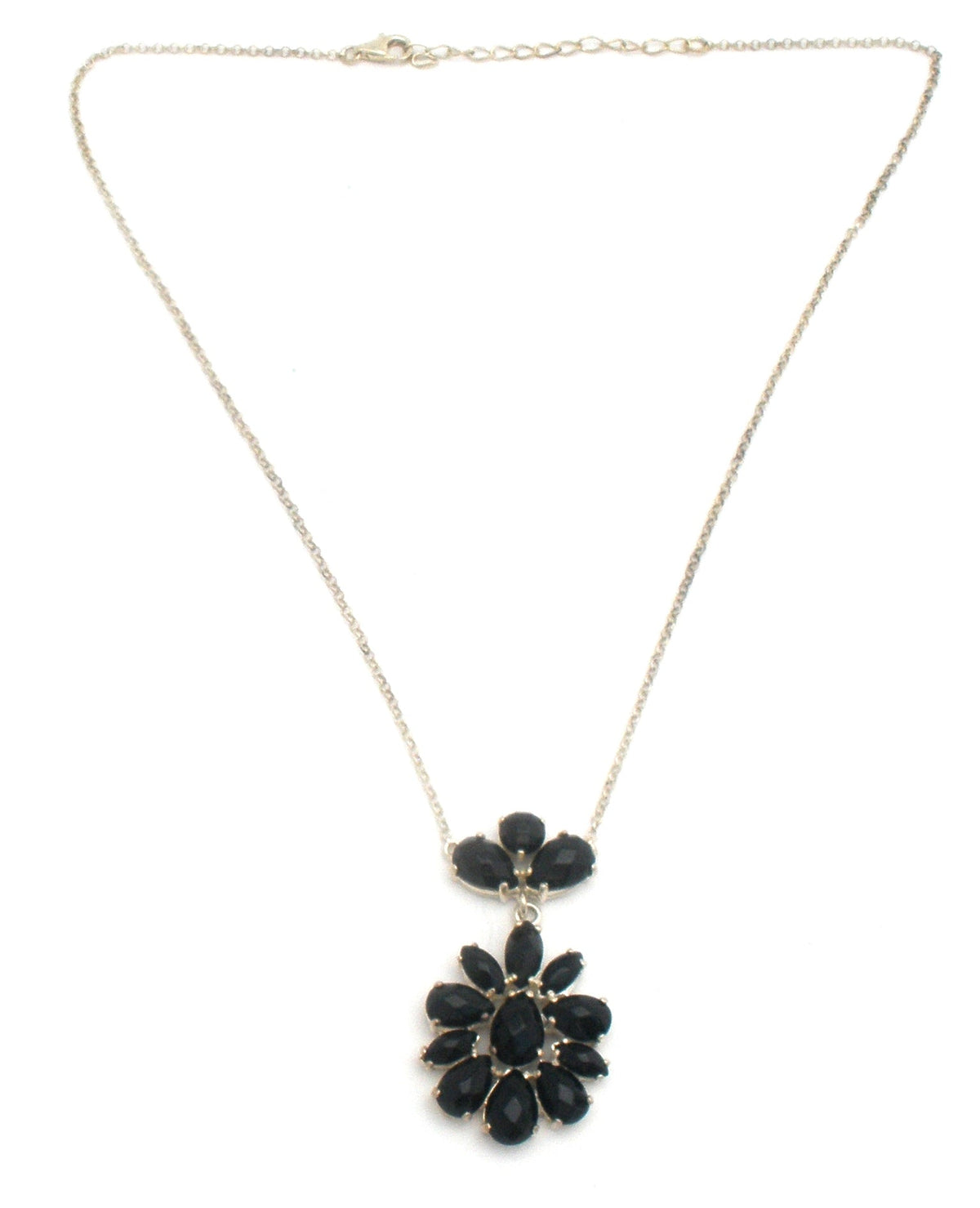 Black Onyx Lavalier Necklace Sterling Silver 17"