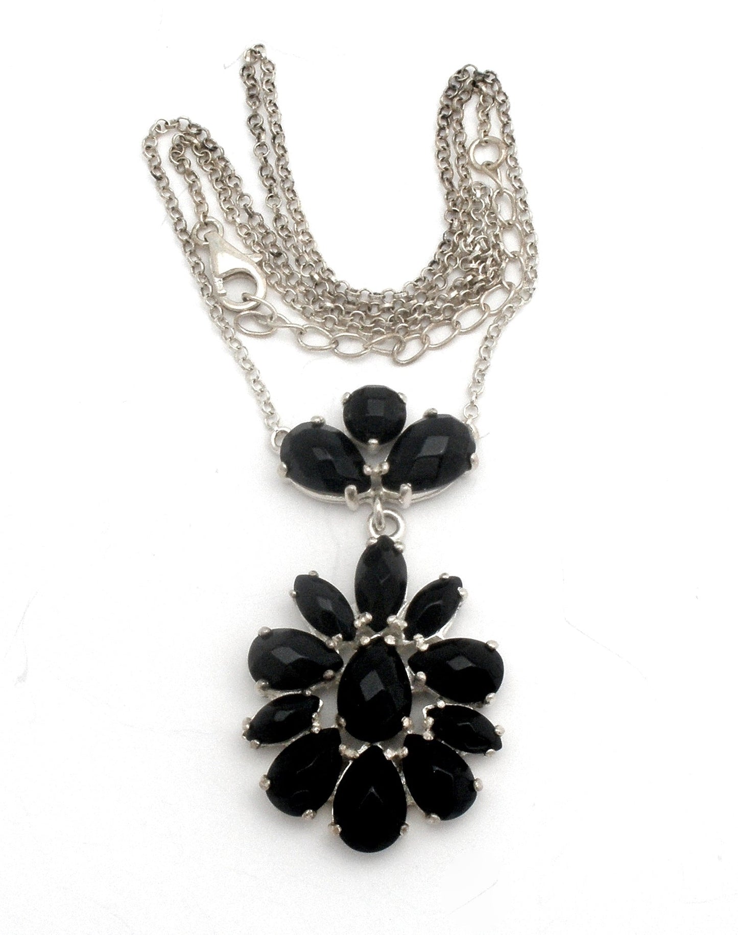 Black Onyx Lavalier Necklace Sterling Silver 17"