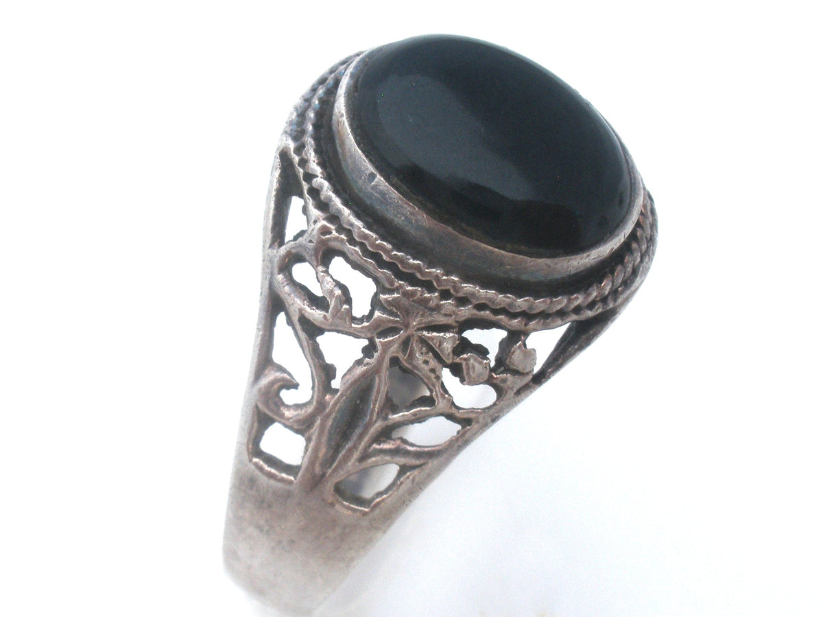 Black Onyx Sterling Silver Ring Size 13