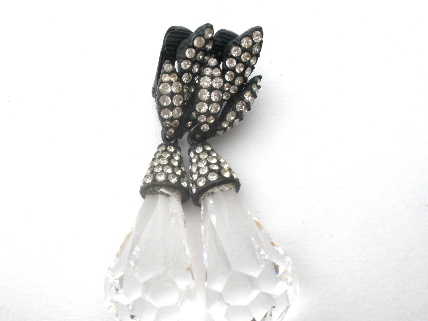 Black & Clear Crystal Dangle Earrings Vintage