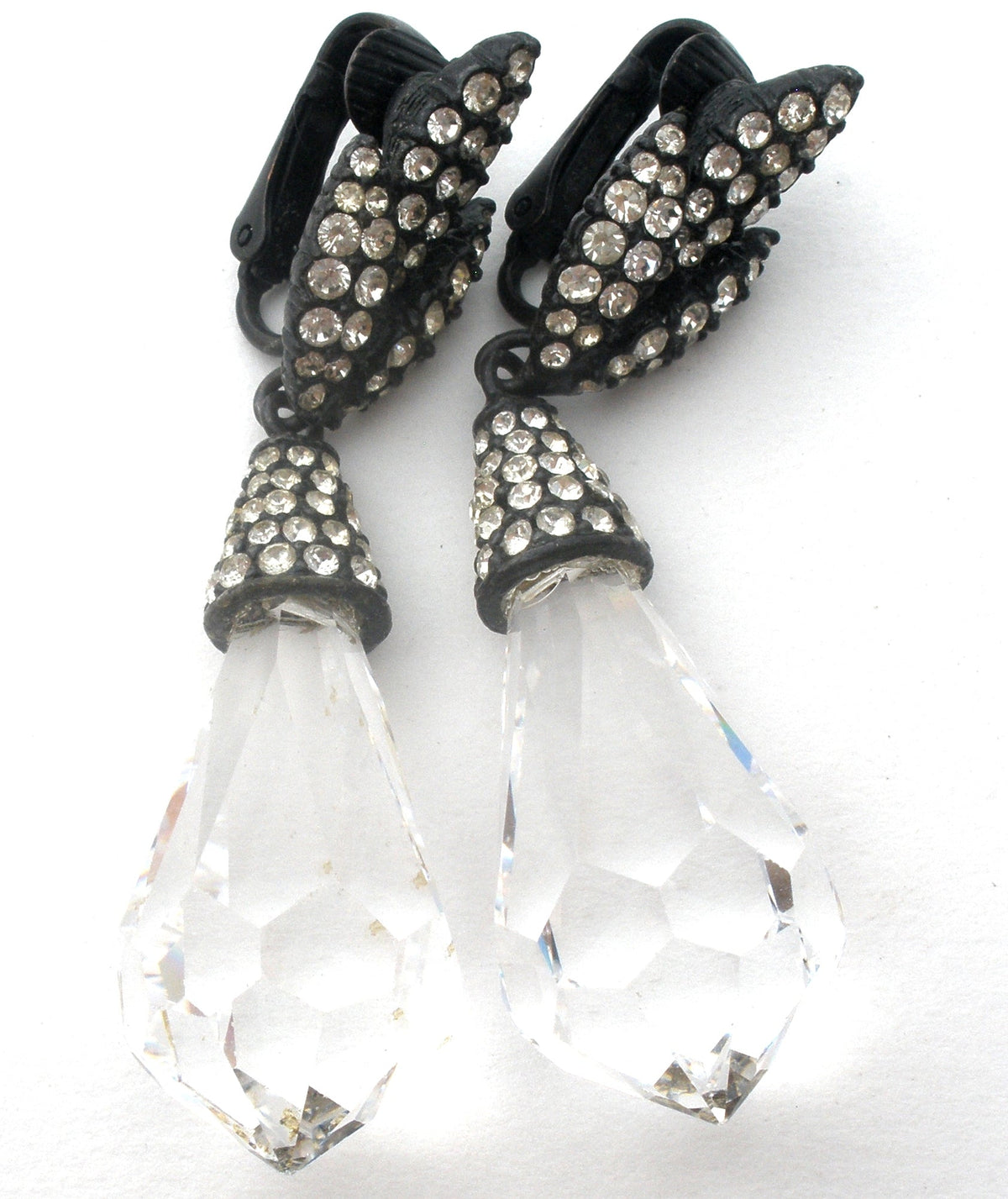 Black & Clear Crystal Dangle Earrings Vintage